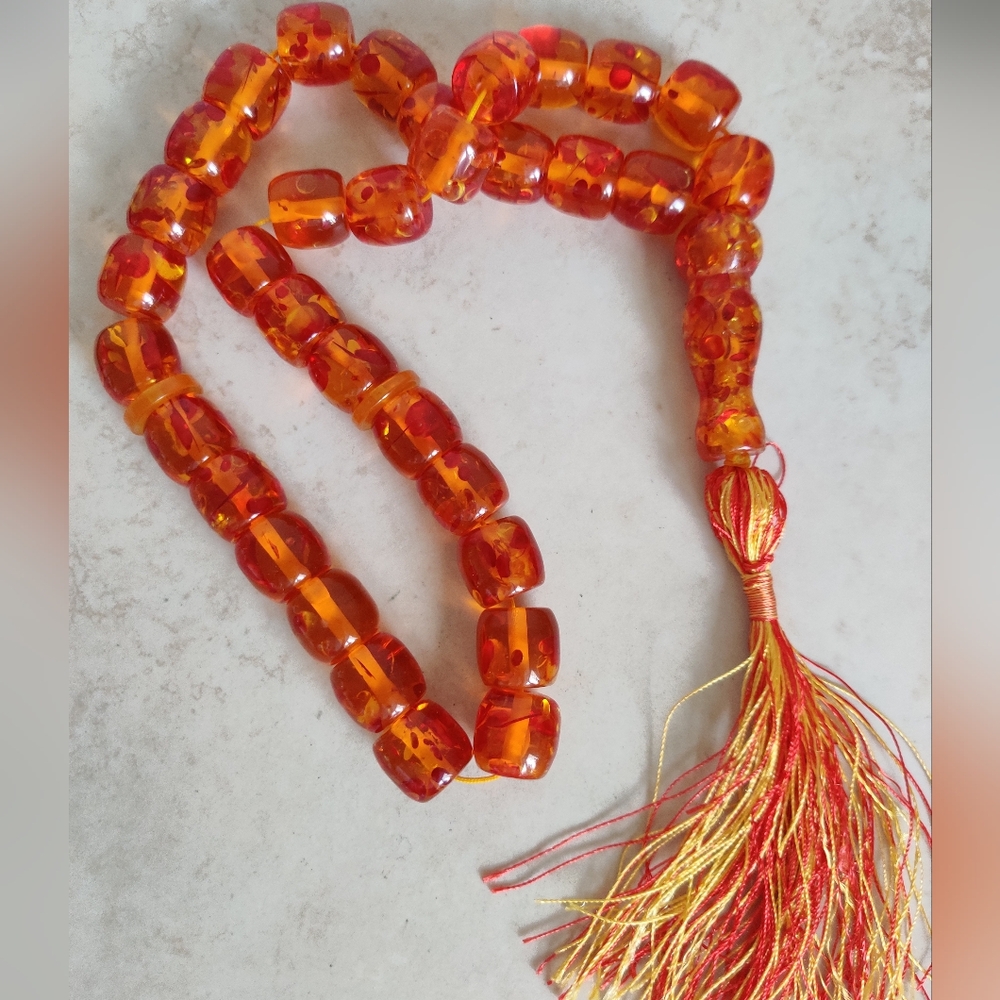 Vintage Gigantic Tasbih Lucite Faux Amber Islamic Prayer Beads - Picture 4 of 14
